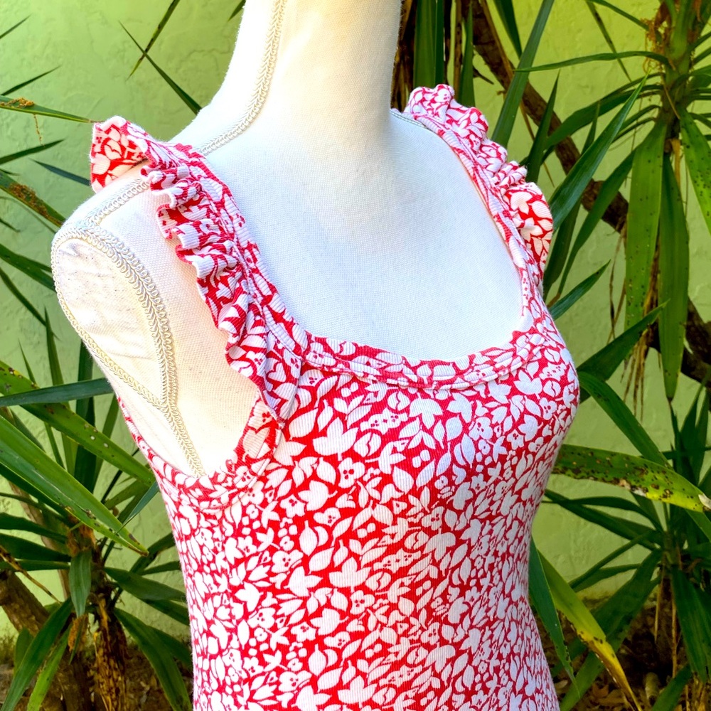 Red and White Ruffle Strap Tank Top